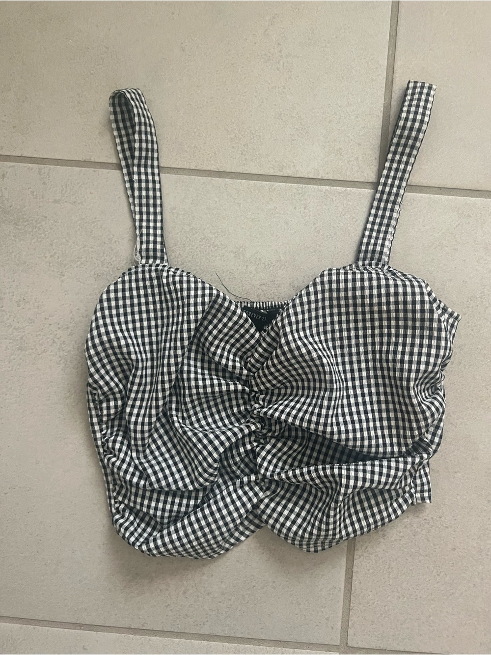 Forever 21 Black & White Gingham Twist-Front Crop Top